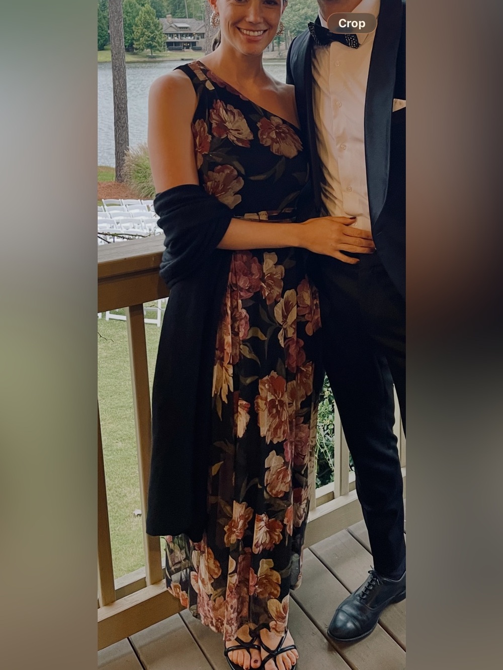 Nicole Miller Black Floral One-Shoulder Maxi Dress